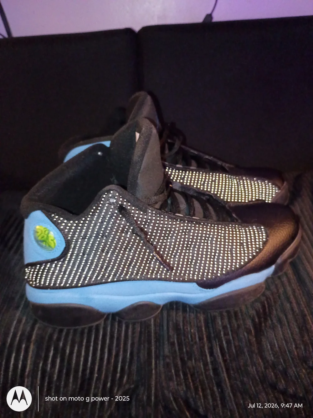 Jordan 13s Black Sneakers with Teal Jumpman Accents
